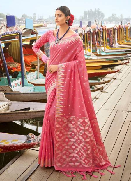 Pink Colour Rajyog Kashmir Exclusive Fancy Heavy Soft Cotton silk Festive Wear Latest Designer Saree Collection 1002